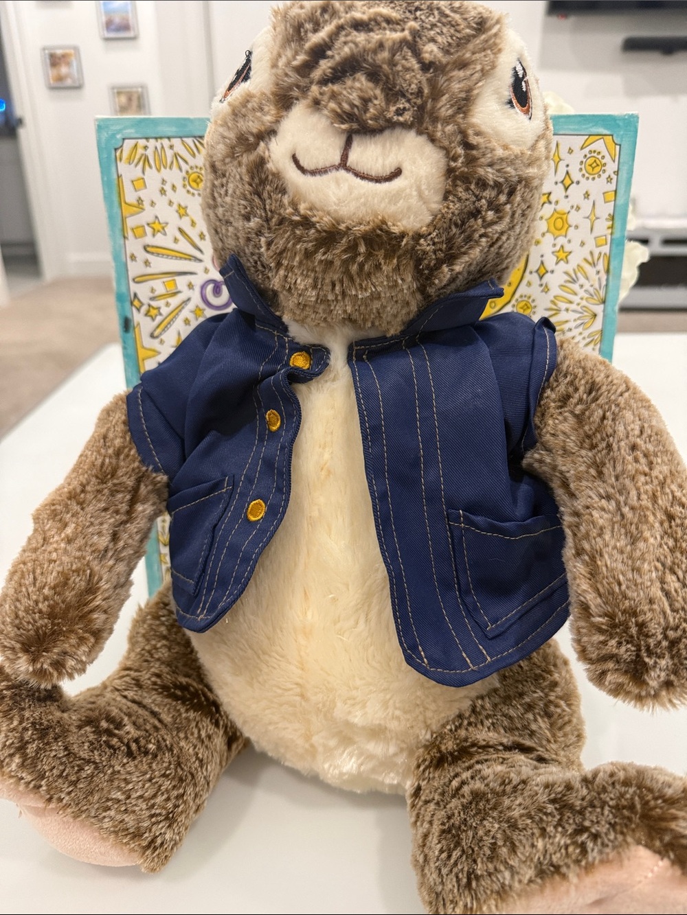 Plush Bunny Stuffed Animal with Navy Jacket - Kids Toy Trading Cards